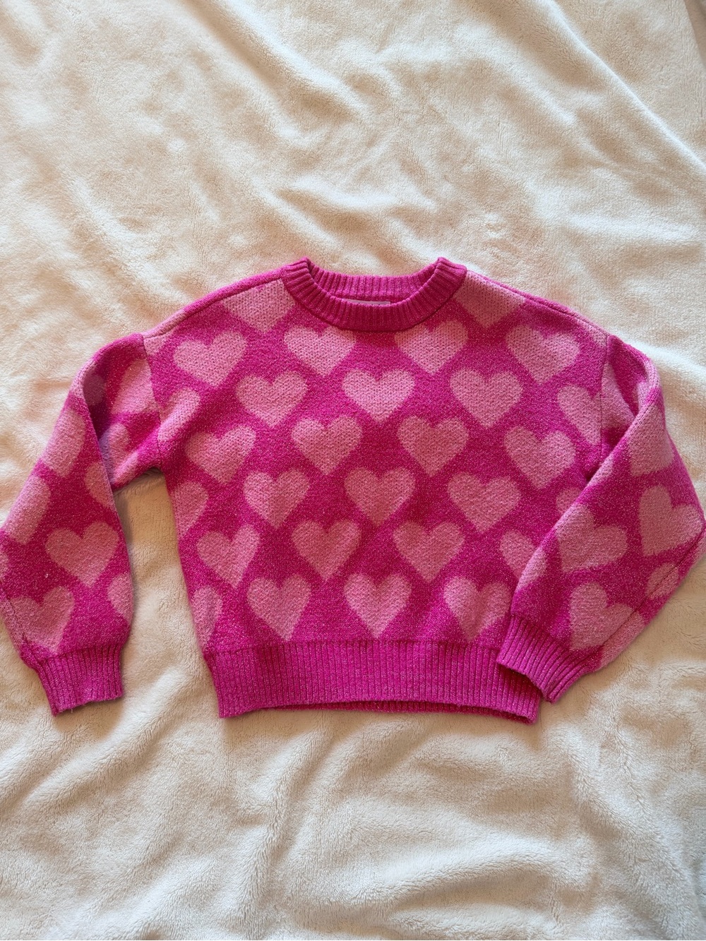 Old Navy Hot Pink and Light Pink Heart-Pattern Crewneck Sweater